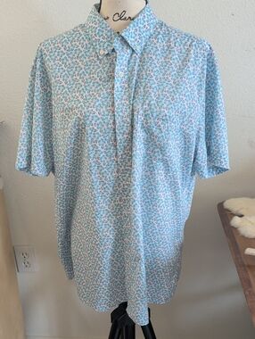 Men's Light Blue Floral Short-Sleeve Button-Down Polo